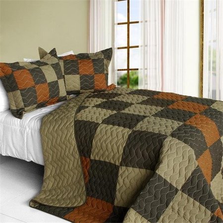FURNORAMA Believe Love - 3 Pieces Vermicelli-Quilted Patchwork Quilt Set  Full & Queen Size - Brown FU383004